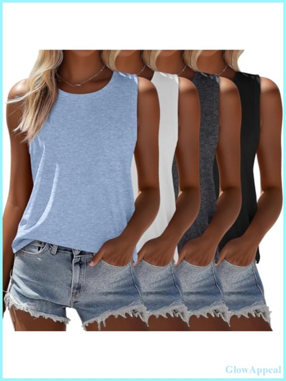 4 Pack Sleeveless Tank Tops Casual Loose Fit Tunic Summer Layering Tanks